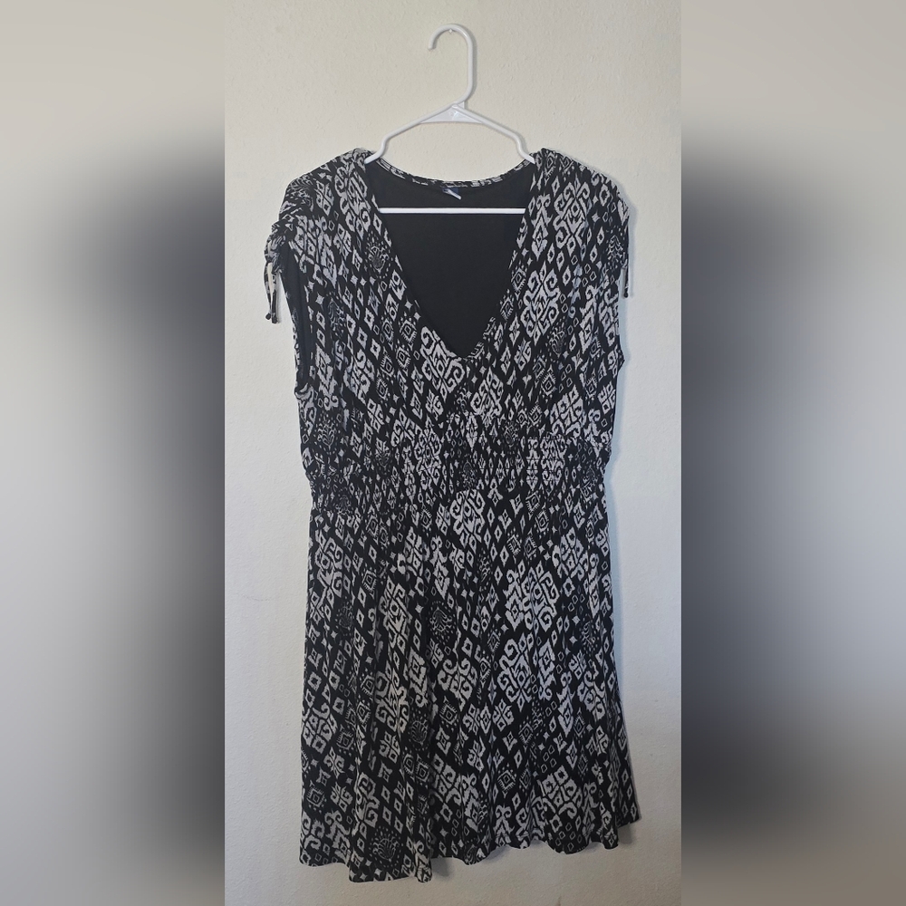 Old Navy Black White Print Sleeveless Elastic Waist Summer Midi Dress XL